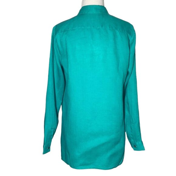 J Jill Linen Button Up Shirt Women's Size S Turquoise Long Sleeve READ - Picture 3 of 7